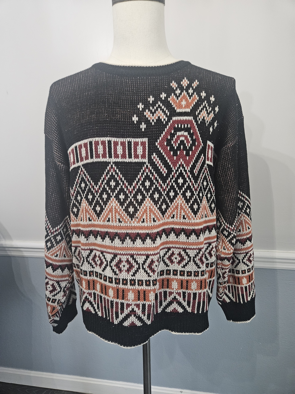 Vtg 80s 90s Sears The Men's Store Geometric Grandpacore Knit Sweater Medium